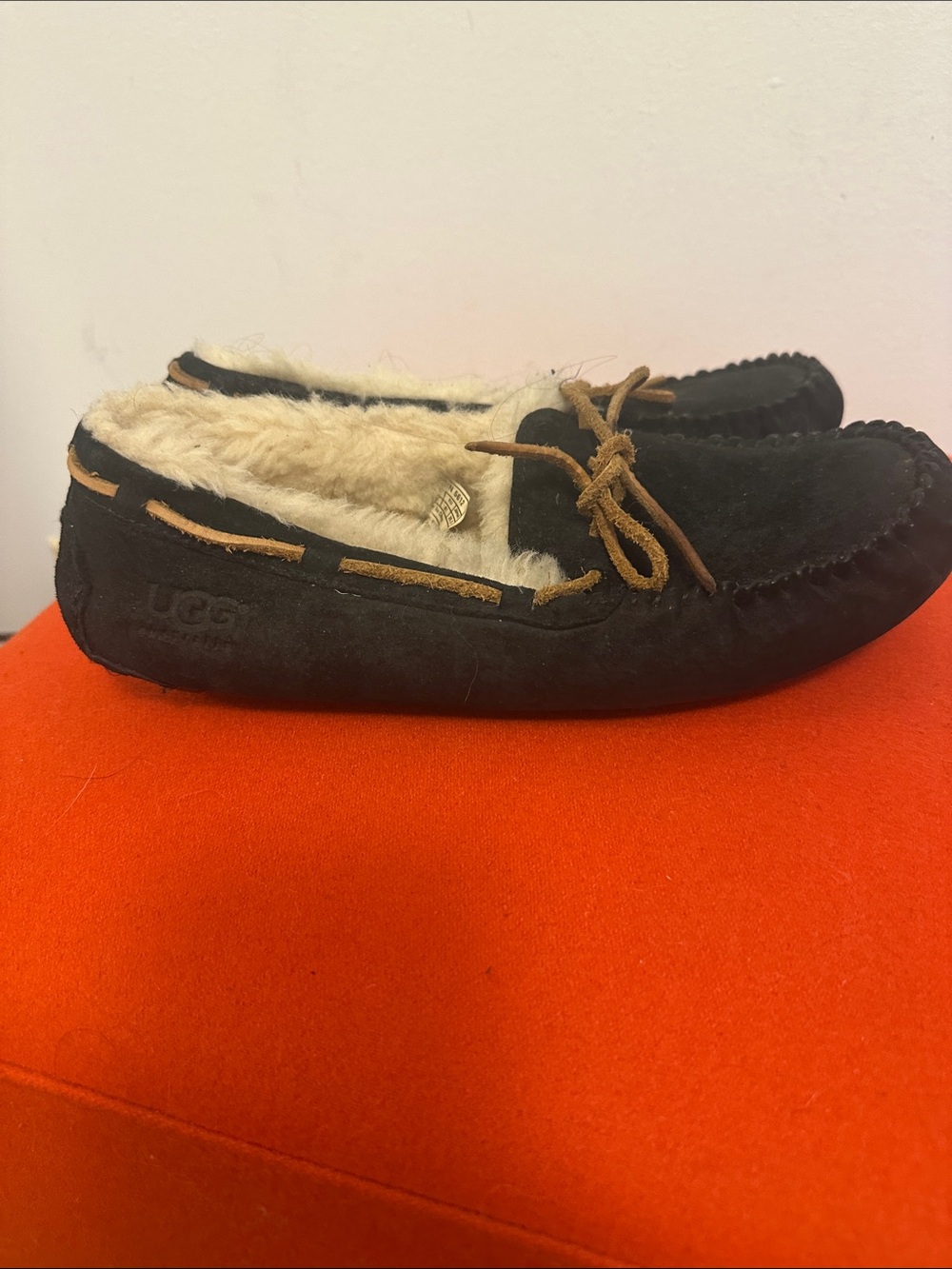 UGG Black men’s Suede Shearling-Lined Moccasin Slippers